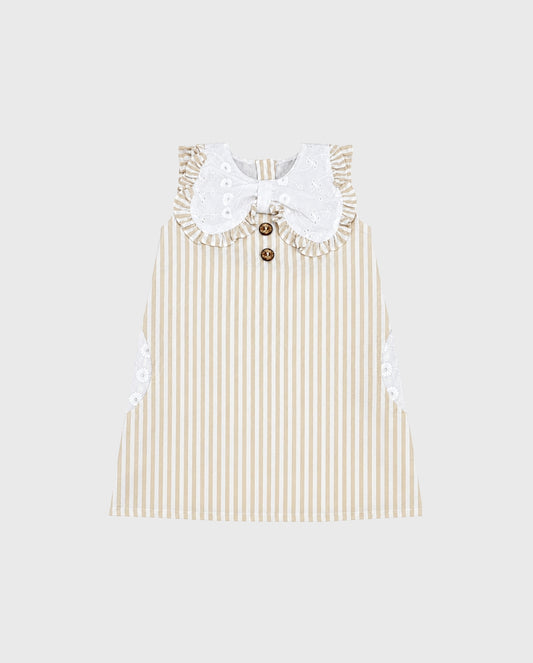 Vestido Rayas Moño Ojalillo Beige