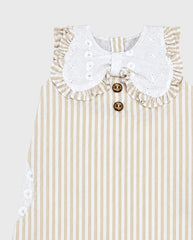 Vestido Rayas Moño Ojalillo Beige detalle
