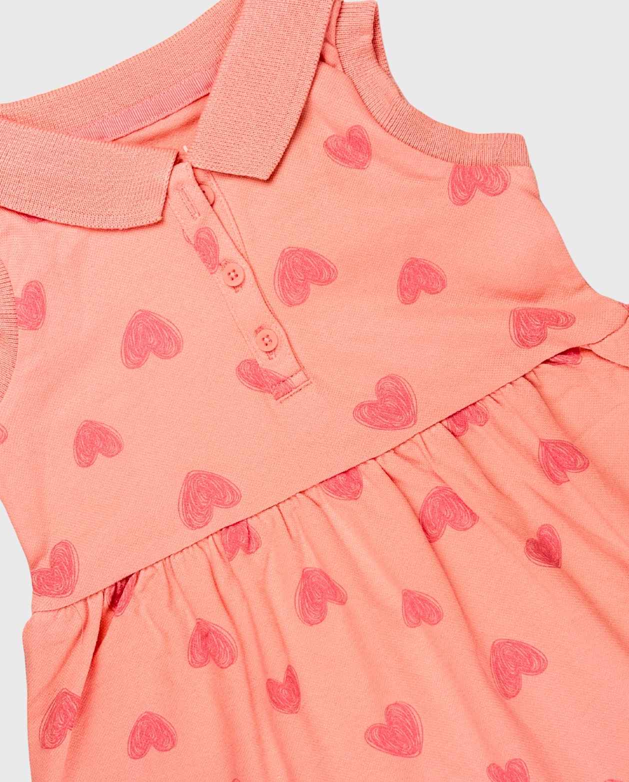 Vestido Tipo Polo Corazones Salmon Niñas