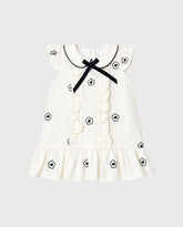 Vestido Volantes Bordado Flores Beige