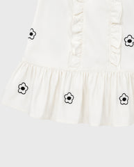 Vestido Volantes Bordado Flores Beige detalle