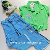 Conjunto Niña Jean Bota Ancha y Blusa Carita Feliz