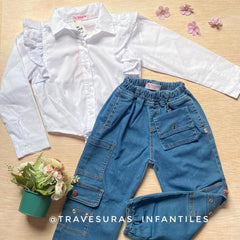 Conjunto Niña Blusa Boleros y Jean con Monedero | Travesuras