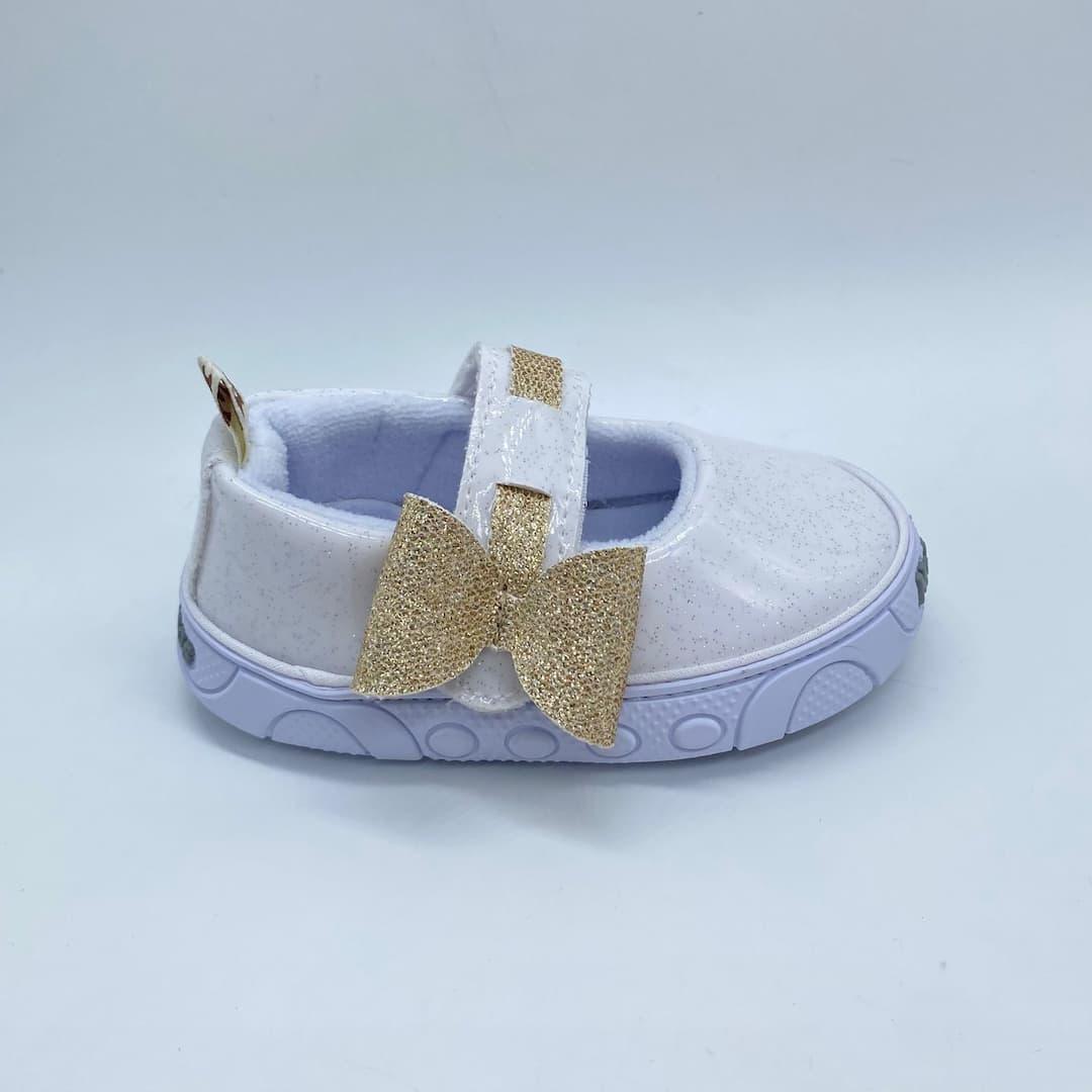 Tenis Brillo Moño Dorado Melosos Velcro