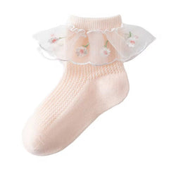 Medias Tul Detalle Bordado rosa