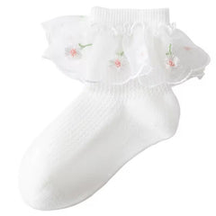 Medias Tul Detalle Bordado blanco