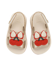 sandalias infantiles color hueso con cerezas y glitter