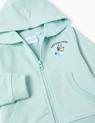 Detalle cremallera y bolsillo frontal saco Bluey