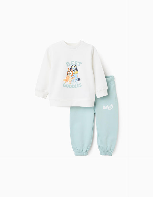 Conjunto niños Bluey & Bingo sudadera blanca jogger verde agua