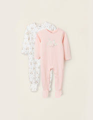 Set 2 pijamas de bebé en rosa y blanco con estampado de venado