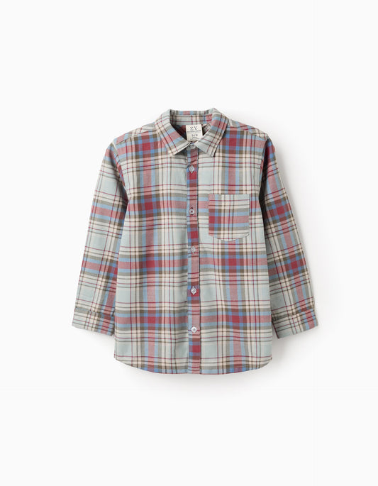 Camisa Manga Larga Cuadros Verde Zippy