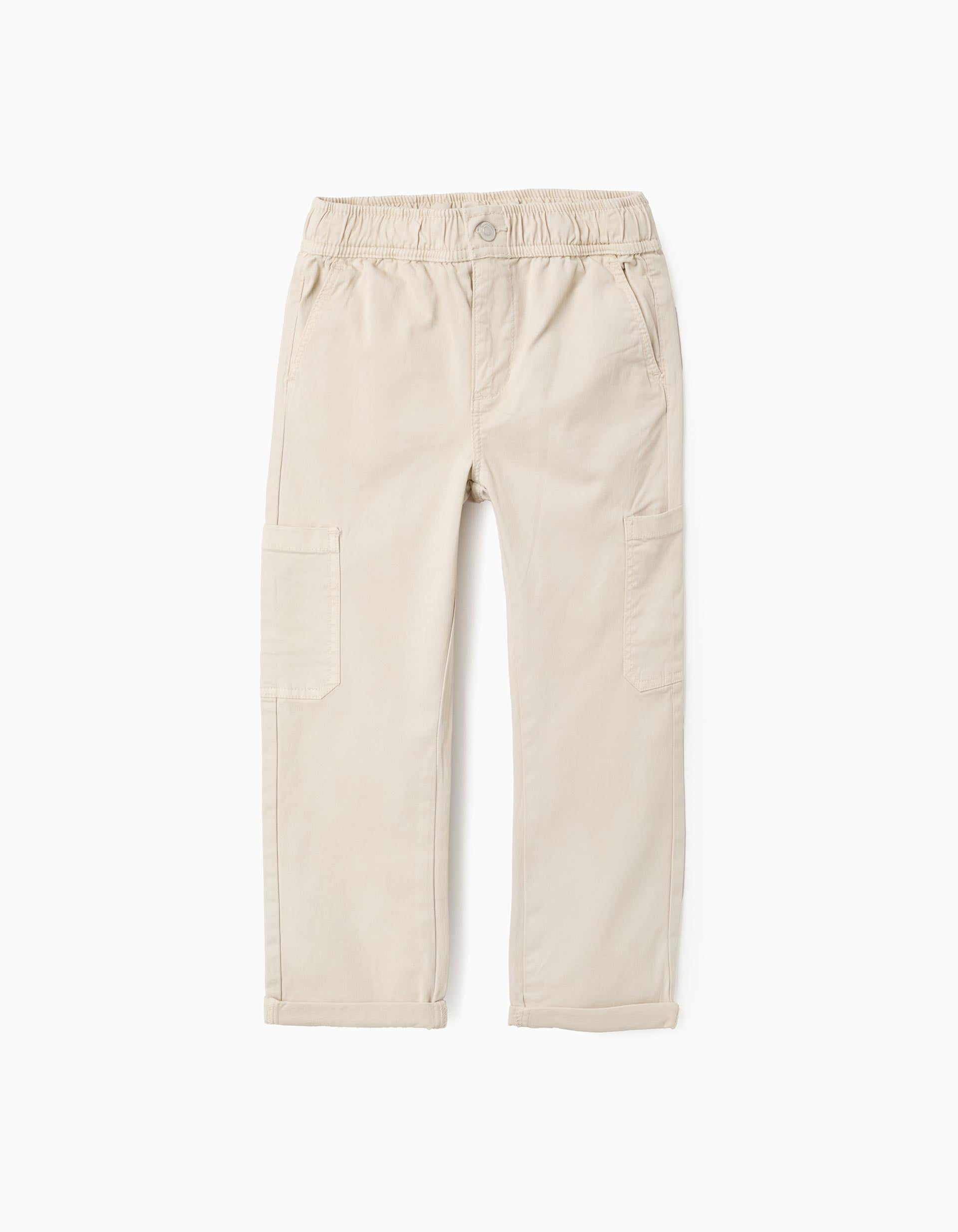 Pantalón largo beige infantil tipo cargo con bolsillos laterales