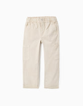 Pantalón largo beige infantil tipo cargo con bolsillos laterales