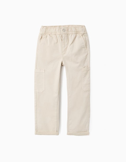 Pantalón largo beige infantil tipo cargo con bolsillos laterales