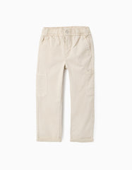 Pantalón largo beige infantil tipo cargo con bolsillos laterales