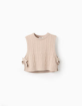 Blusa tejida beige oscuro con lazos laterales para niña