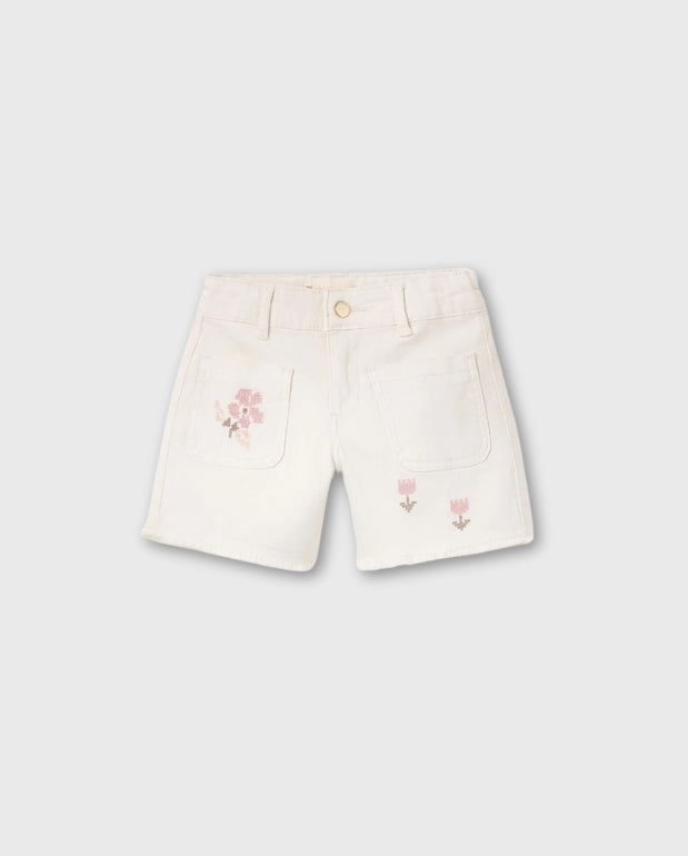 Short Flores Bordado Beige Zippy