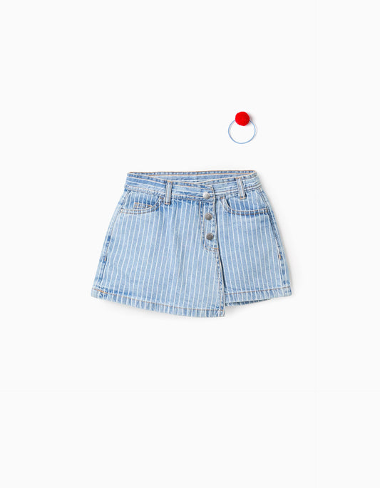 Falda Denim Líneas con Moña Zippy