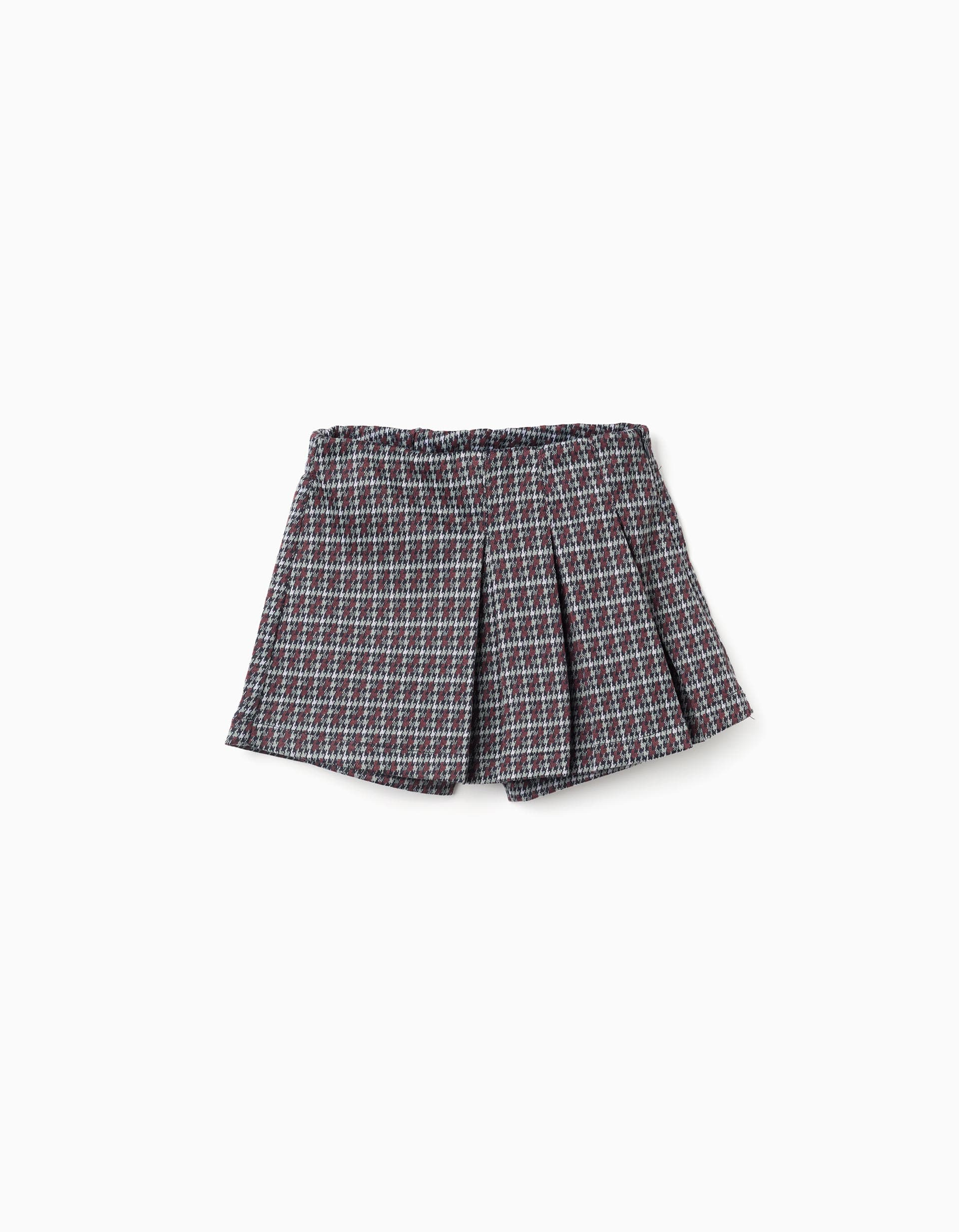 Falda short infantil estampado escocés rojo y verde con pliegues