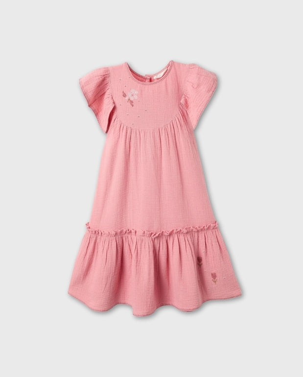 Vestido Bordado Flores Rosa Zippy