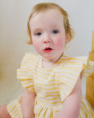 Vestido Rayas Moño Amarillo Boboli bebe detalle