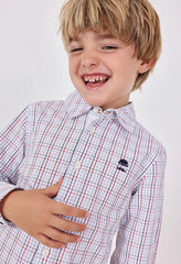 Camisa Manga Larga Cuadros Azul Rojo Boboli Modelo