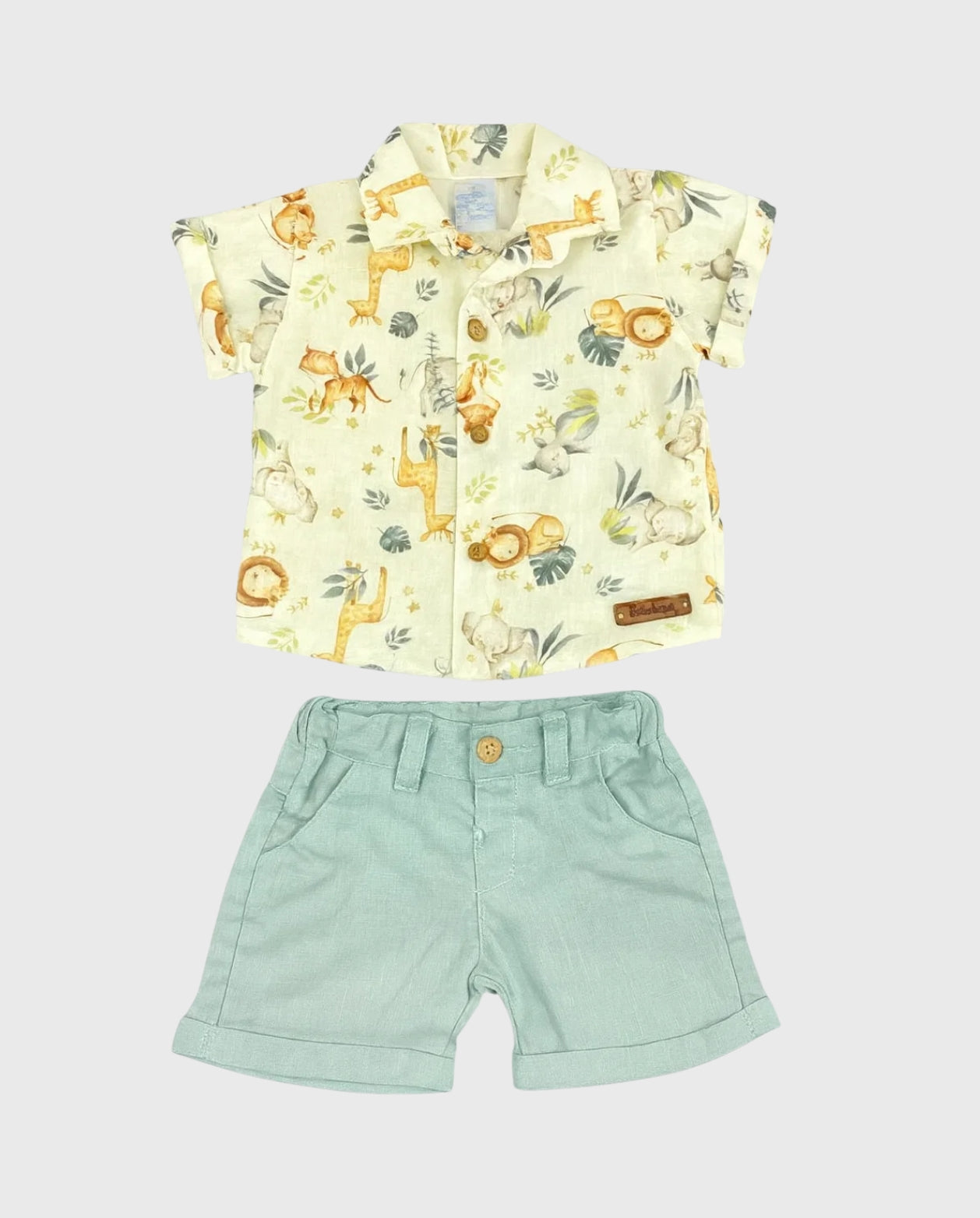 Conjunto Bermuda Lino Estampado Safari azul