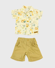 Conjunto Bermuda Lino Estampado Safari beige