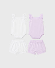 Set 4 Piezas Body Short Bebé Niña