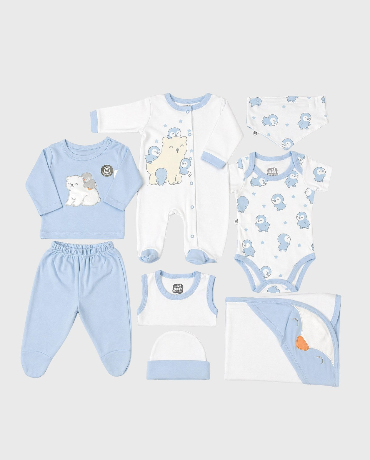 Set Primer Día Oso Pingüino Azul