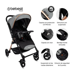 Coche Mango Reversible City Gris Bebesit