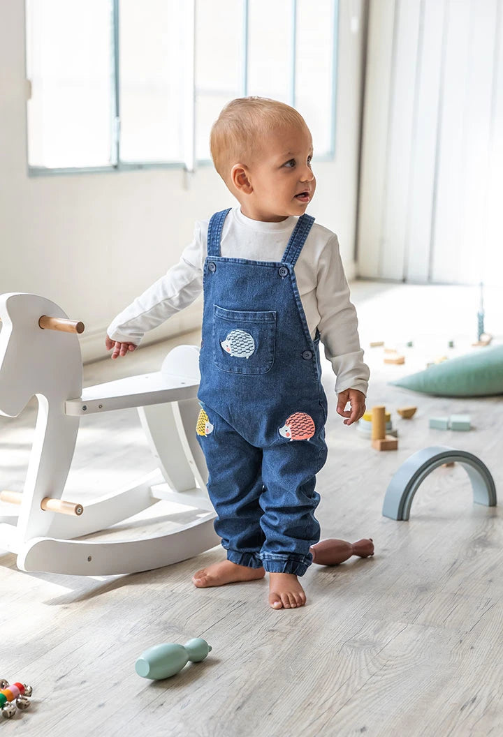 Conjunto para bebé con overol de mezclilla azul y bordado de erizos – Boboli
