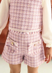 Conjunto Short Tweed Cuadros Rosa Pastel Abel & Lula Detalle