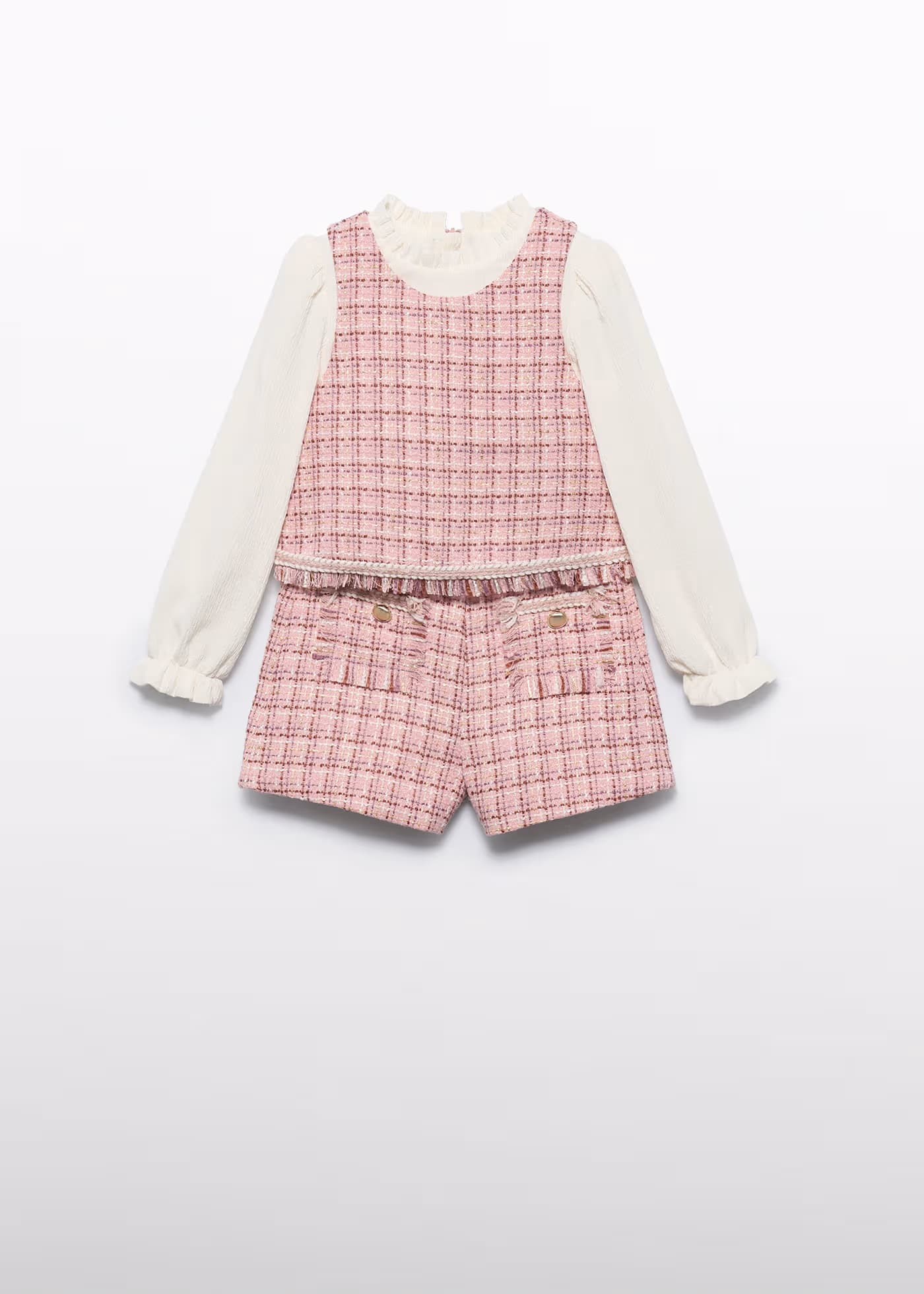 Conjunto Short Tweed Cuadros Rosa Pastel Abel & Lula Niña