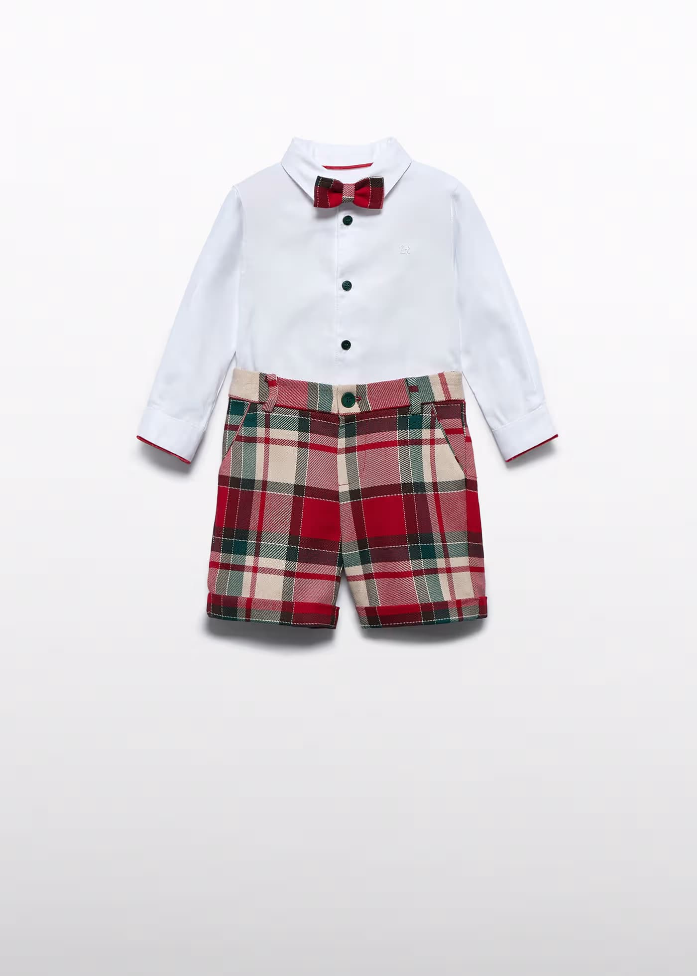 Conjunto Bermuda con Corbatín Cuadros Rojo Abel & Lula