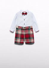 Conjunto Bermuda con Corbatín Cuadros Rojo Abel & Lula
