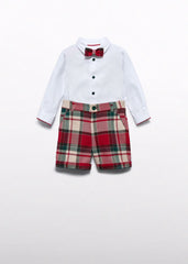 Conjunto Bermuda con Corbatín Cuadros Rojo Abel & Lula