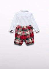 Conjunto Bermuda con Corbatín Cuadros Rojo Abel & Lula Estilo