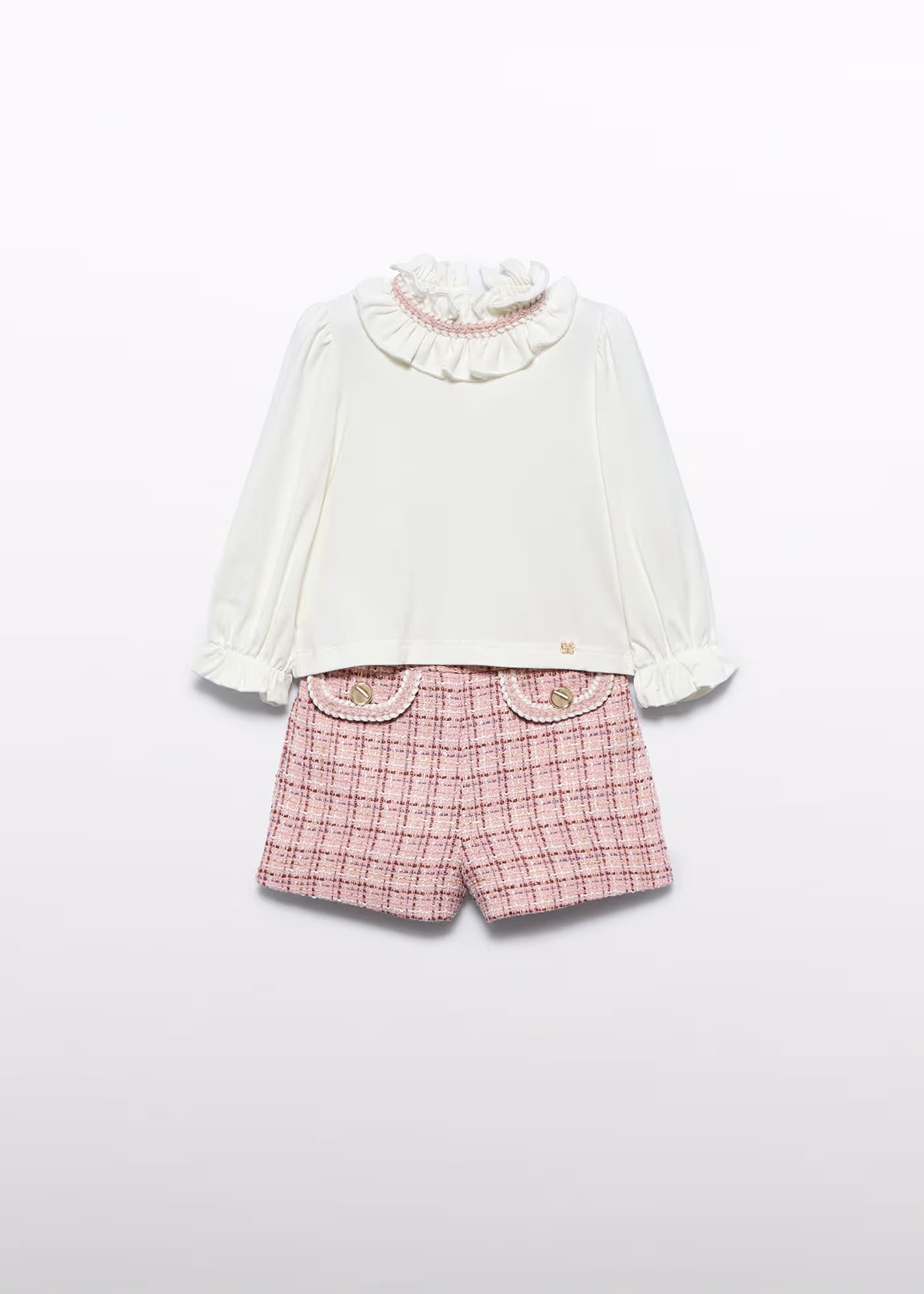 Conjunto Short Tweed Cuadros Rosa Pastel Abel & Lula