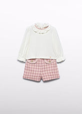 Conjunto Short Tweed Cuadros Rosa Pastel Abel & Lula