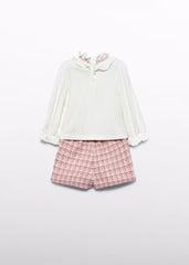 Conjunto Short Tweed Cuadros Rosa Pastel Abel & Lula Estilo