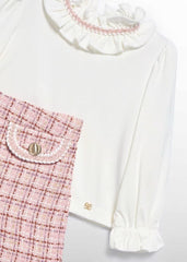 Conjunto Short Tweed Cuadros Rosa Pastel Abel & Lula Detalle