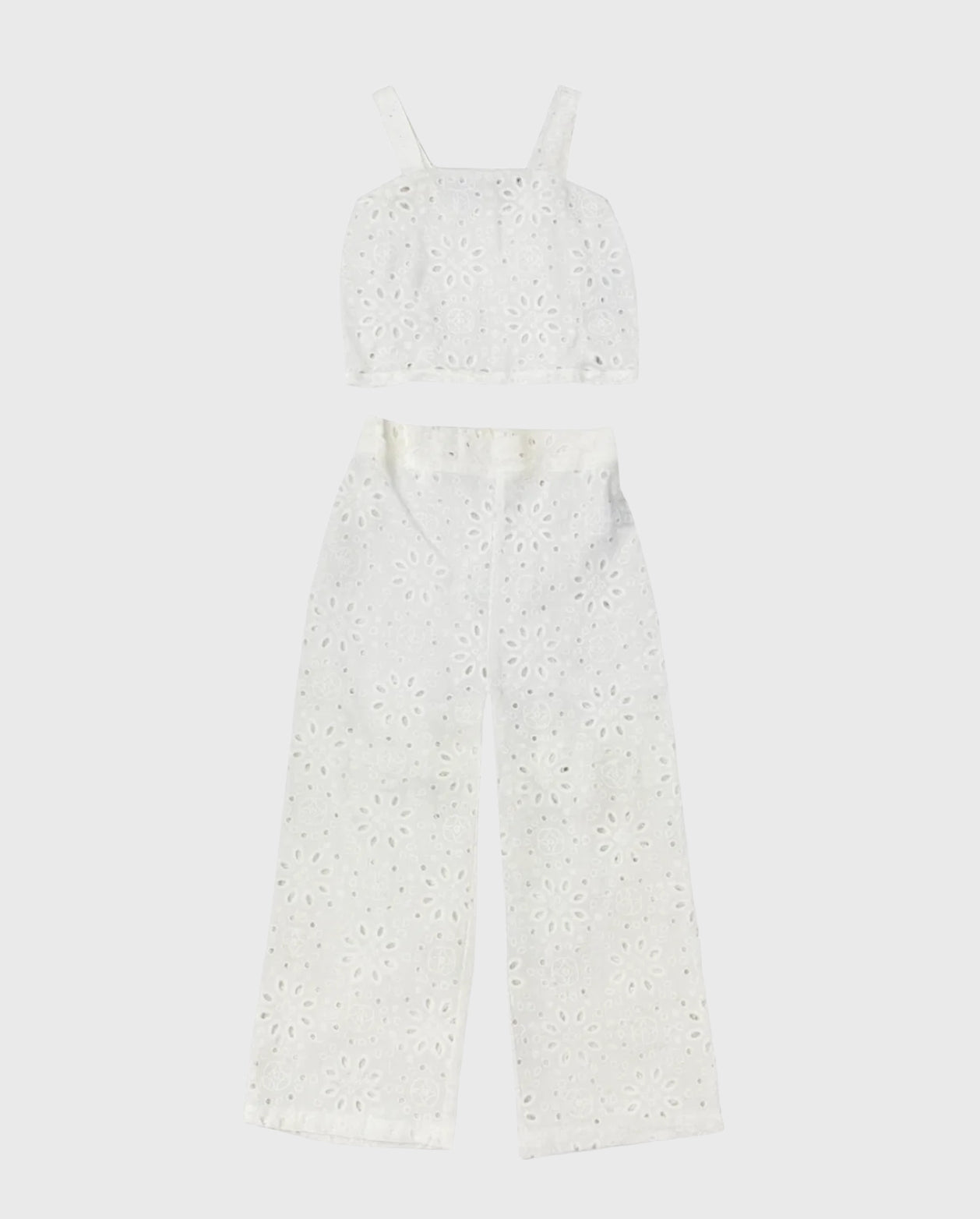 Conjunto Pantalón Y Crop Top Ojalillo Blanco detallado