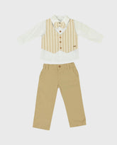 Conjunto Pantalón Dril Chaleco Rayas beige