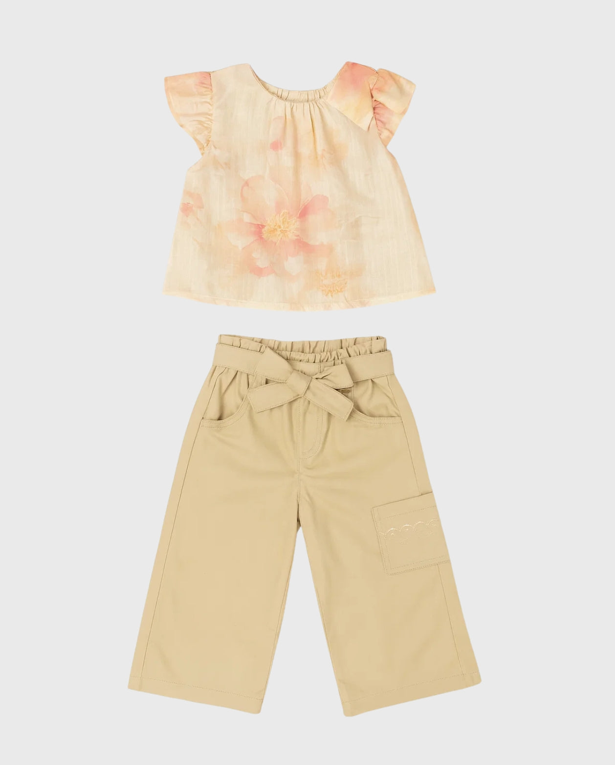 Conjunto Pantalón Blusa Flores Café