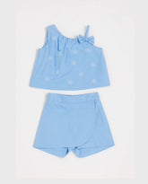 Conjunto Falda Short Flores Bordado azul