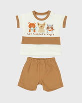 Conjunto Bermuda Galleta Animales Mapache cafe