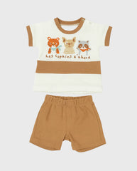 Conjunto Bermuda Galleta Animales Mapache cafe