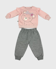 Conjunto Sudadera Oso Moño calro