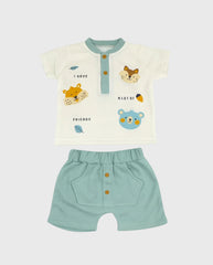 Conjunto Bermuda y Camiseta Galleta Friends azul